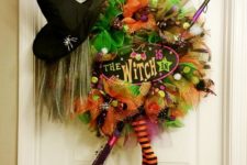 12 bold deco mesh wreath with a hat and legs is a simple idea sutiable for every Halloween