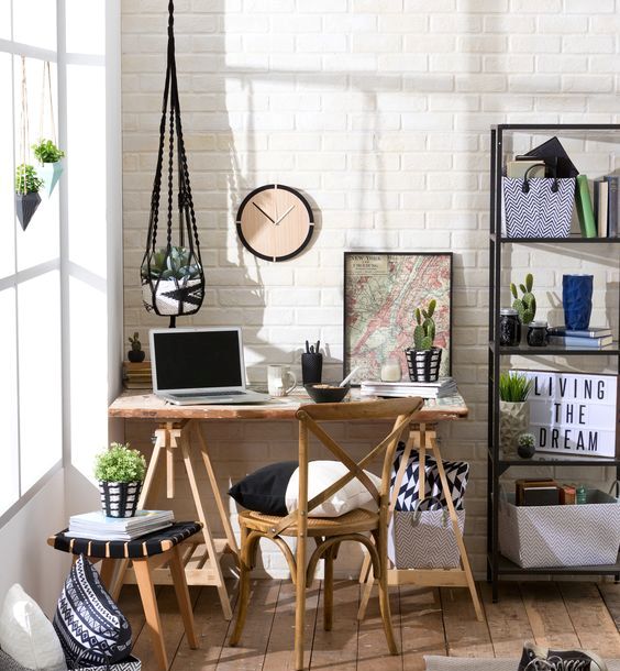 cozy home office nook with rustic touches