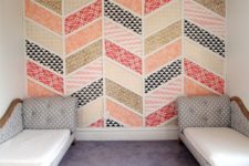 12 herringbone patchwork wall of colorful pieces