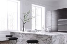 12 marble kitchen benchtop with waterfall edge and overhang