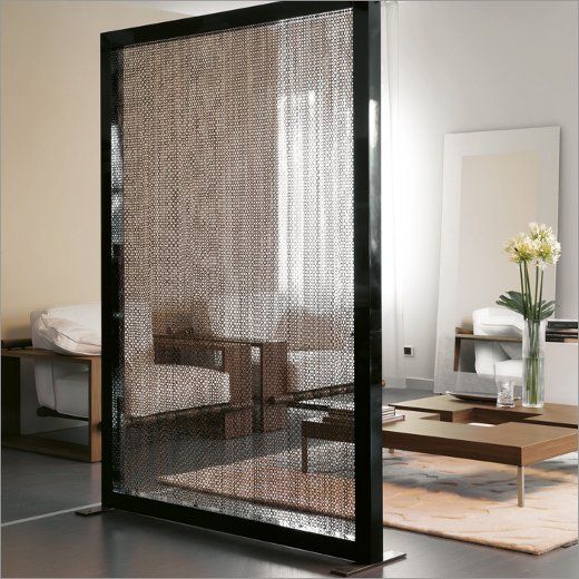 mobile chain screen in a black metal frame to slightly divide modern spaces