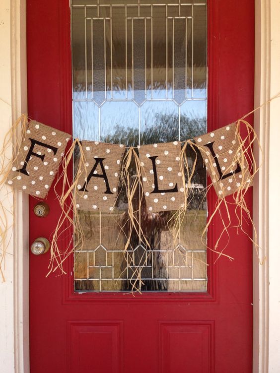 stamped FALL burlap banner for a front door