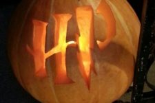 15 Harry Potter monogram pumpkin is extremely easy to carve and can work as a lantern