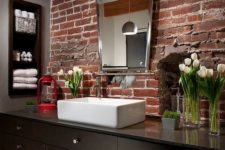 15 exposed brick backsplash for the modern industrial bathroom