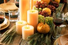 15 wooden board with grapes, gourds and candles