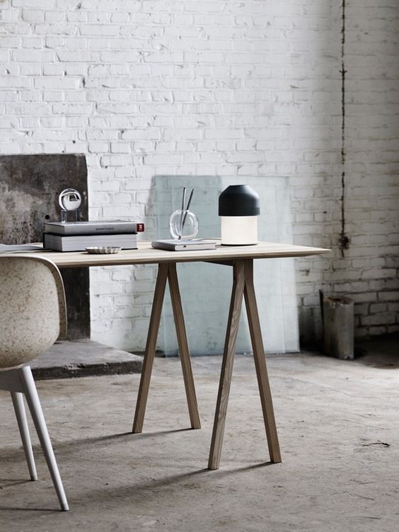 Industrial and vintage office with a warm colored desk
