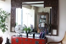 16 red oriental console table looks cool with an Indian frame mirror