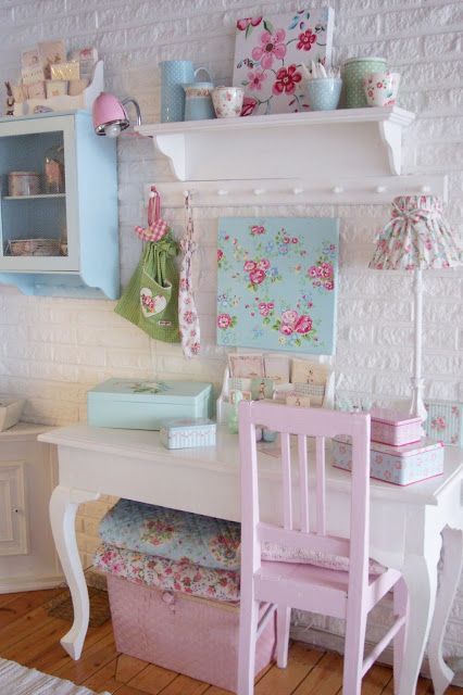 shabby chic girl's room looks cool with whitewashed brick walls