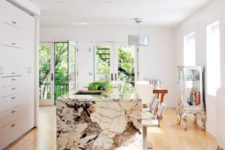 18 gorgeous stone countertop is a focal point in this room