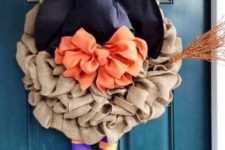 18 witch hat and legs burlap wreath is an easy DIY idea