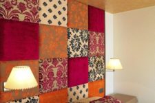 19 patchwork upholstered accent wall doubles as a headboard