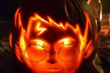 20 Harry Potter face with a scar and glasses pumpkin carving