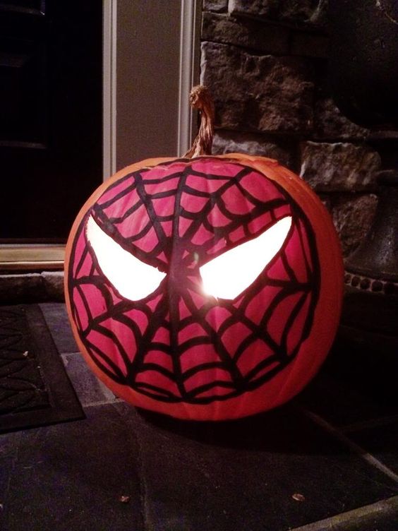 painted and carved Spiderman lantern