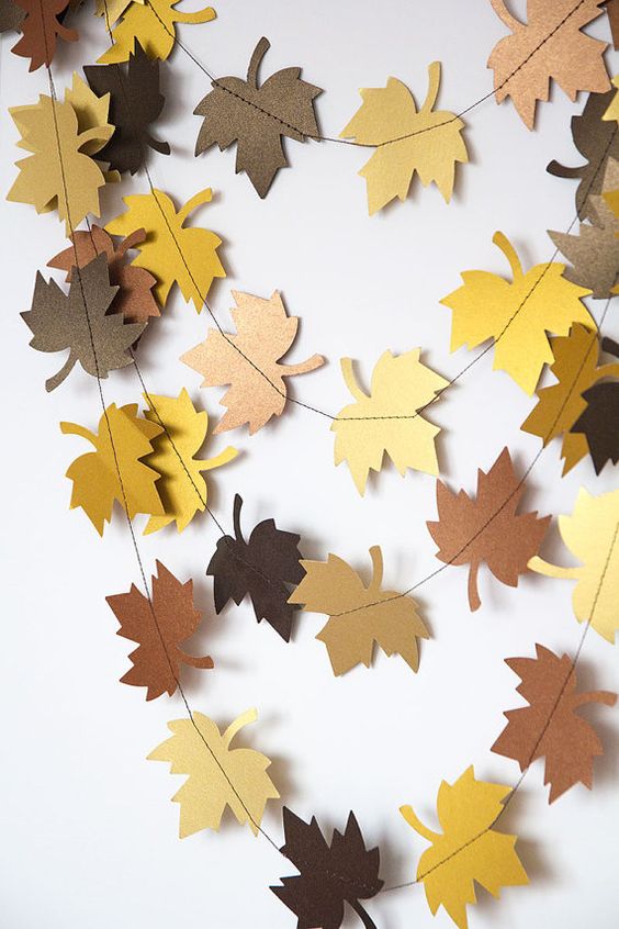 paper leaf garland in fall colors