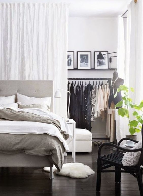 create your own closet space separating a corner in your bedroom