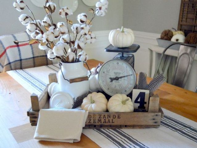 farmhouse crate with cotton and pumpkins is ideal for fall and Thanksgiving