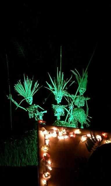 tropical-inspired skeleton scene for outdoors, just add some lights