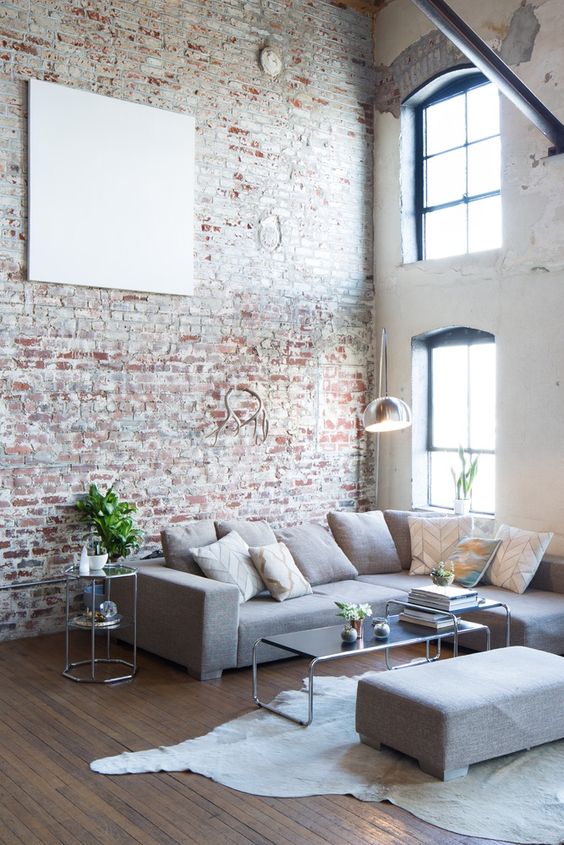 vintage brick clad was reserved to give the room a cool textural look
