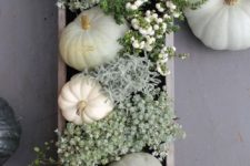 24 box centerpiece with white pumpkins, greenery and flowers