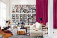 25 bold pink curtains that hide a whole library