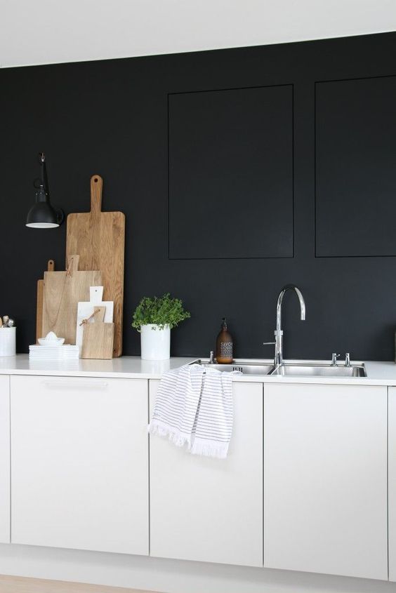 even the most minimalist monochrome kitchen with matte surfaces can be enlivened with herbs in pots