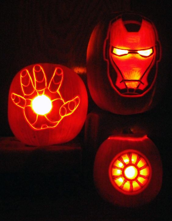 carved Iron Man lantern set