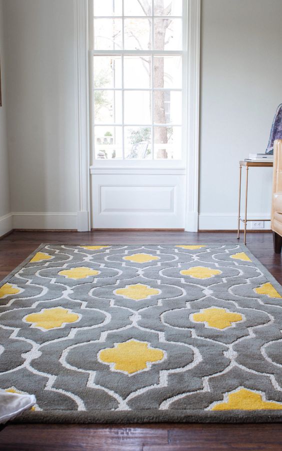 grey and yellow rug can help you rock these colors in a living room