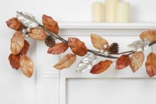 28 faux leaves and pinecones garland