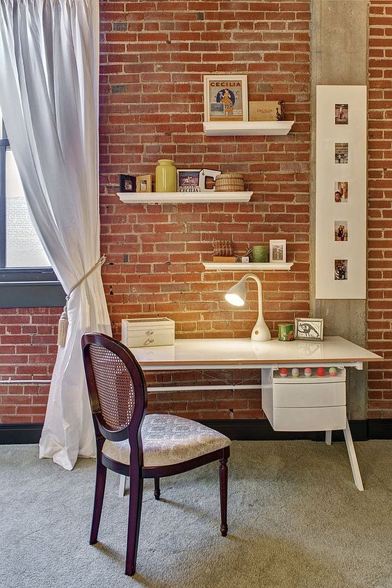 red brick is number one in adding texture to any space, especially if it's as simple as this one