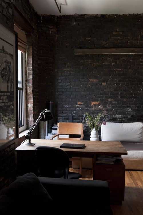 dark brick for a textural look in a traditional home office