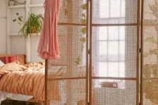 29 foldable rattan room divider can be used for hanging clothes on it