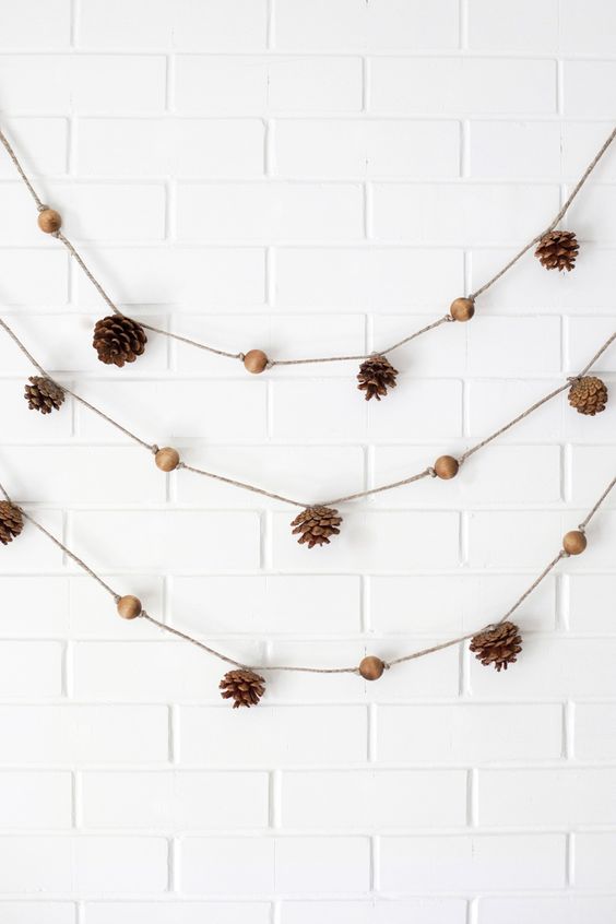 pinecone and wooden bead garland is perfect for the fall