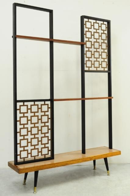 room divider with a bench and shelves is a very functional piece