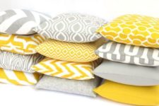 30 yellow and grey mix and match pillows are  a cheap way to rock these colors