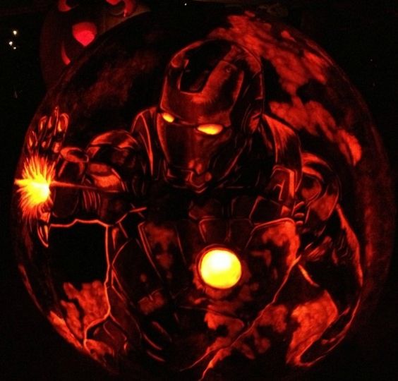 Iron Man pumpkin carving and lantern