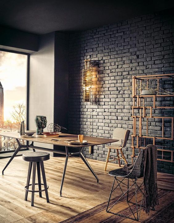 industrial space with dark brick looks very trendy and eye-catchy