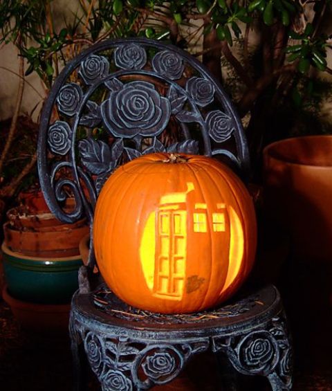 carved Tardis pumpkin for Doctor Who fans