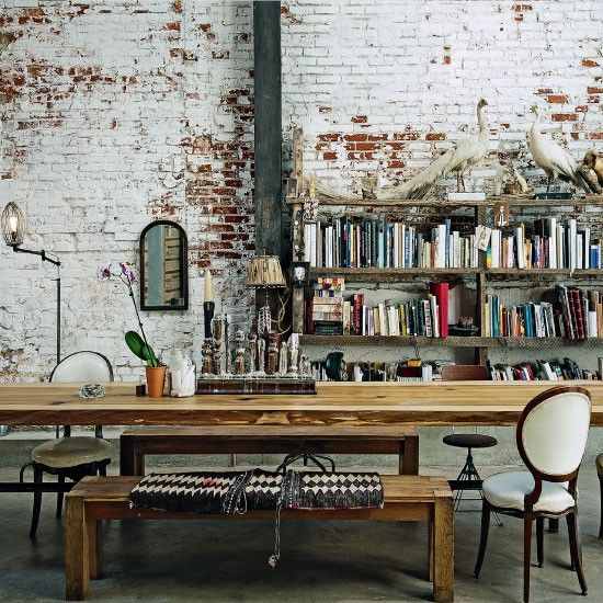 real aged brick for an eclectic home office