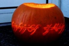 35 Lord Of the Rings pumpkin with elf words carved on it