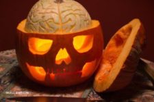 36 pumpkin skull with an exposed squash brain