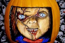 37 Chucky Doll painted pumpkin