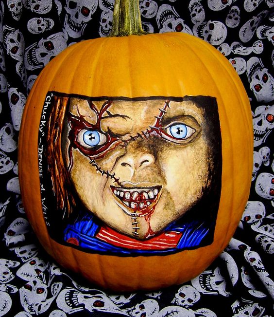 Chucky Doll painted pumpkin