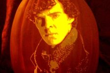 40 Benedict Cumberbatch as Sherlock Holmes carved on a pumpkin