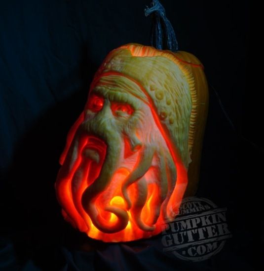 lit Davy Jones pumpkin carving