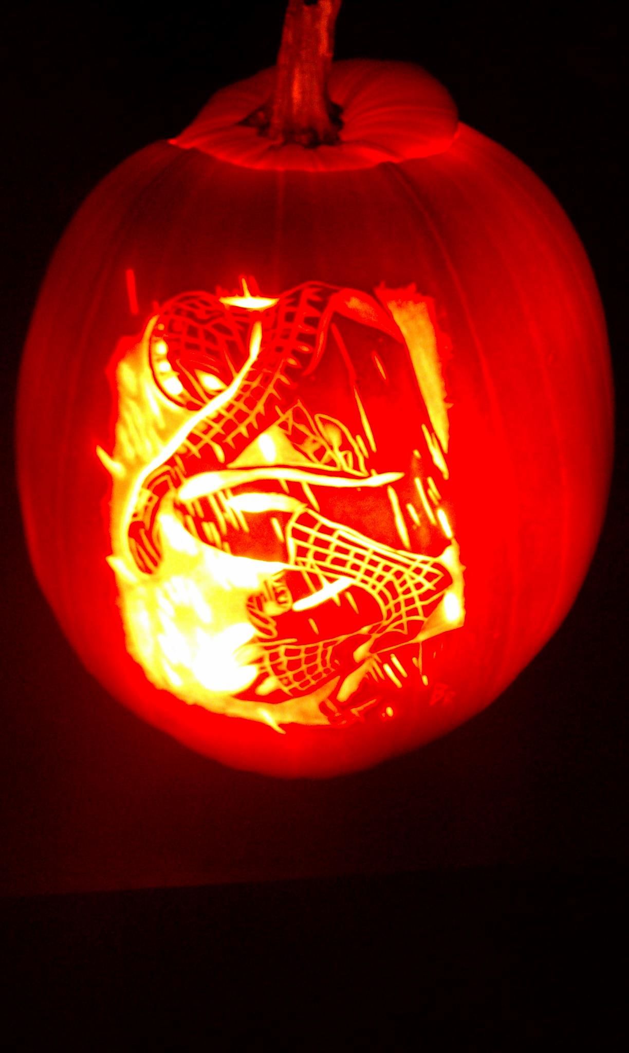Carved Spiderman pumpkin might become a real piece of art