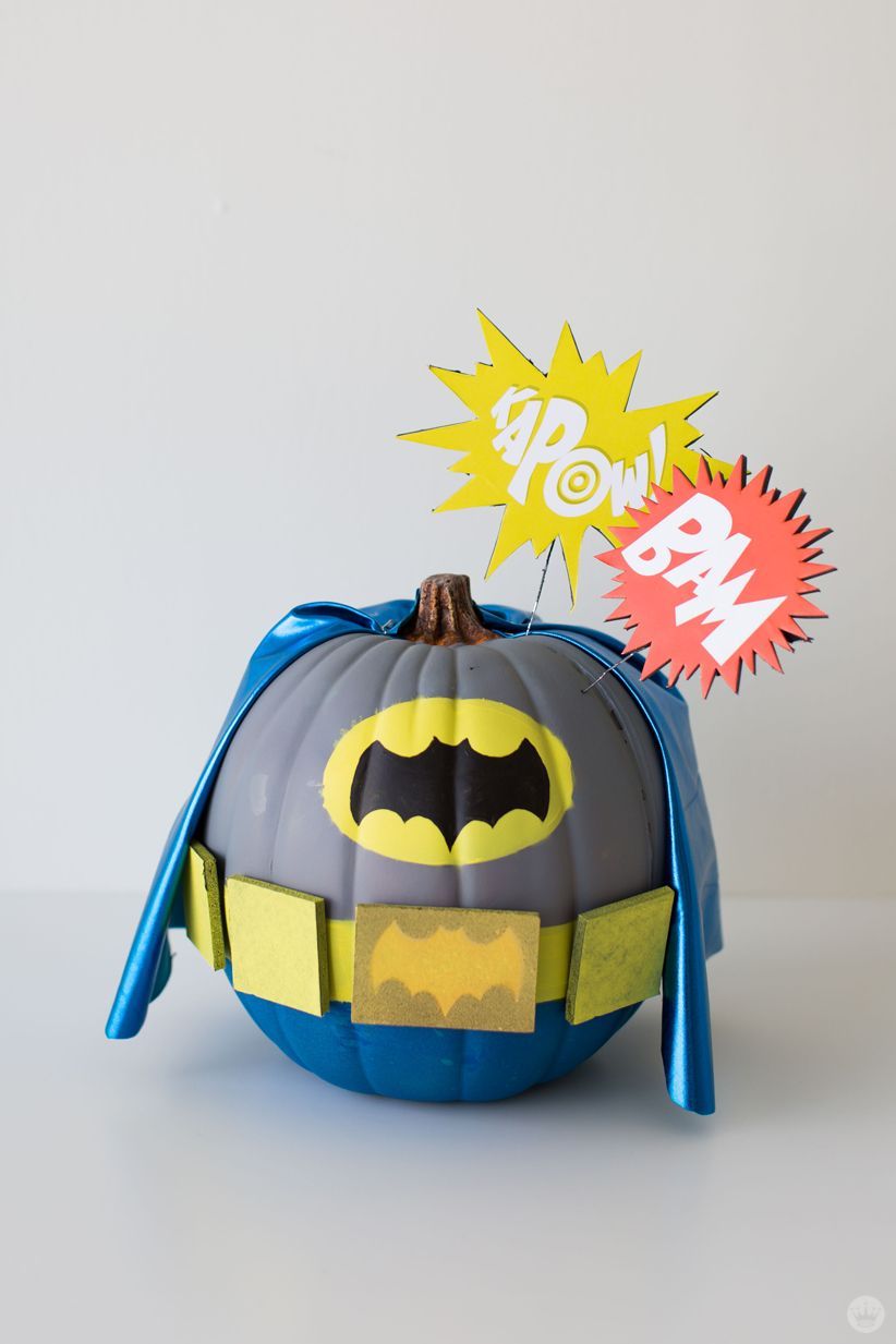 Love Batman? Paint a pumpkin in gray, blue and yellow to resemble his costume from the 1960s tv show.