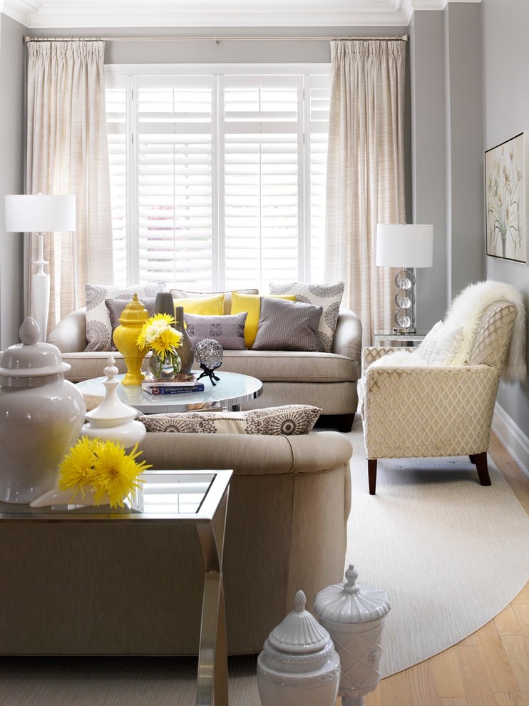 Pops of color line fun sunshine yellow is a great way to make a neutral interior interesting. (Jennifer Brouwer (Jennifer Brouwer Design Inc))