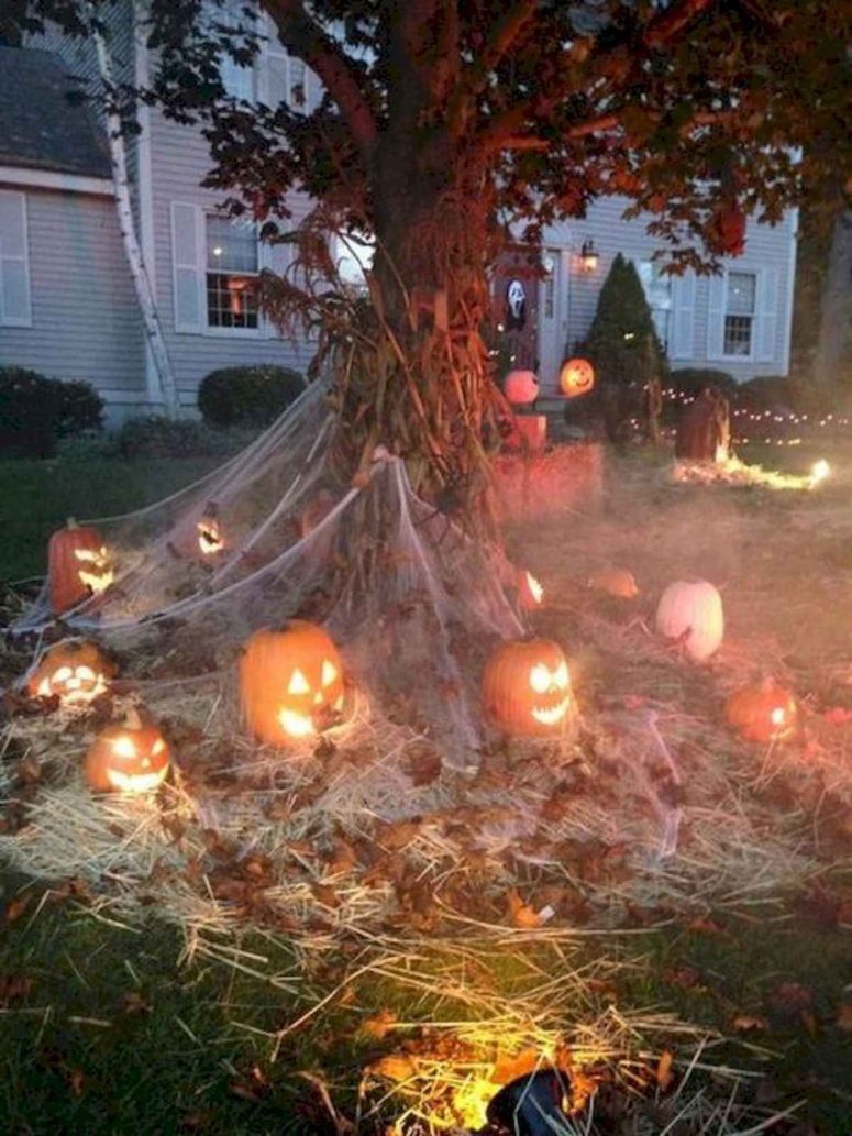 glowing jack-o-lanterns is a cheap diy solution to create some spooky ambience at your front yard