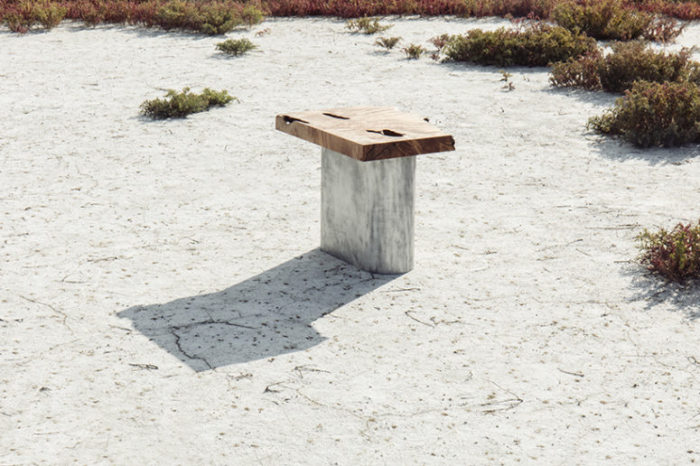 Aged Blocks furniture collection is made of two contrasting materials   metal and found wood