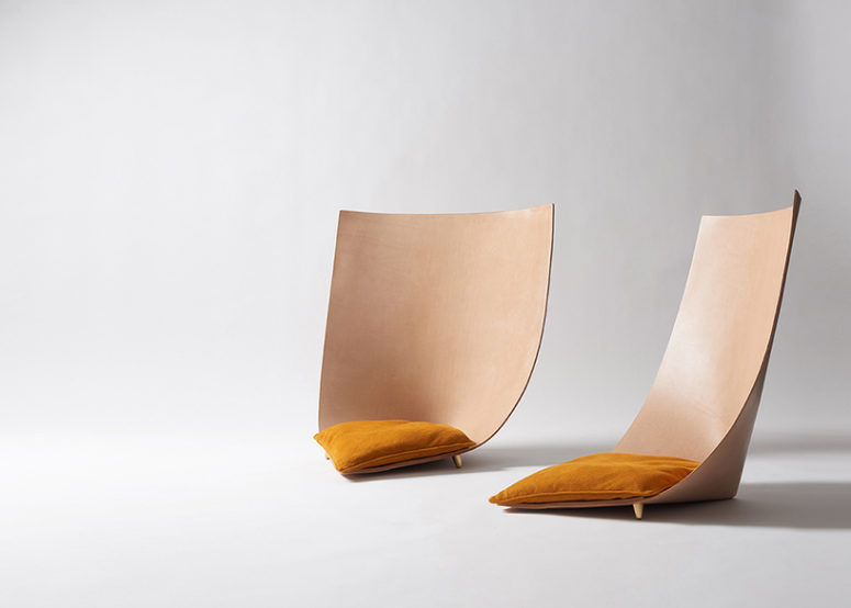Babu And Clop Chairs Of Natural Leather And With Unusual Shapes